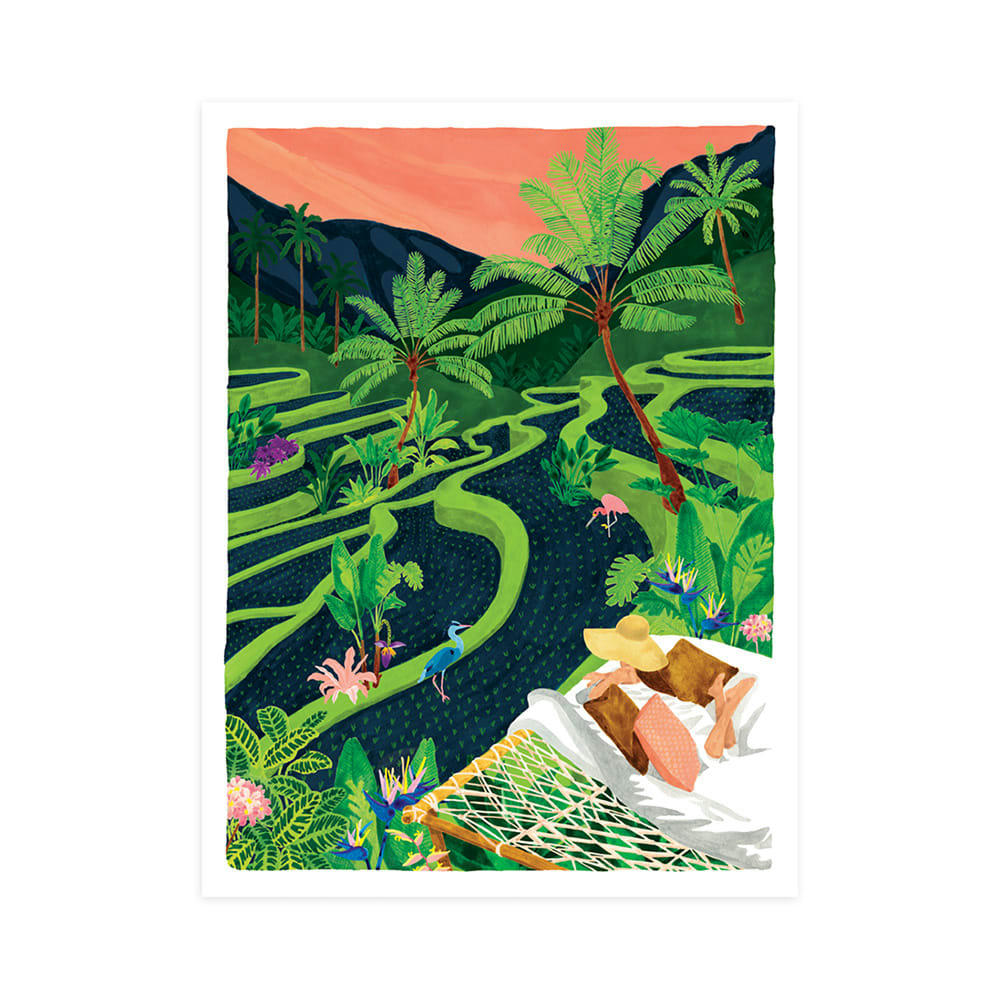 - Affiche illustrée d'une rizière à Bali 30x40 cm