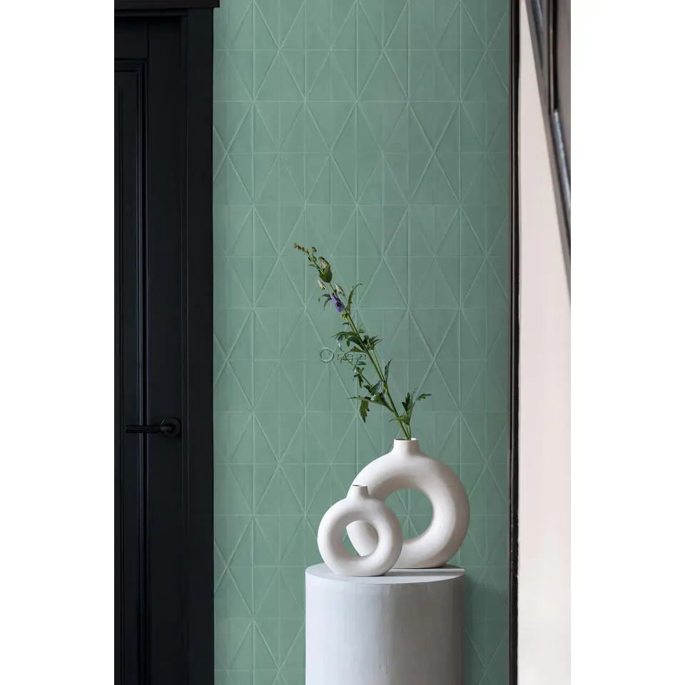 Origin Wallcoverings behang origami motief vergrijsd groen - 53 cm x 10.05 m