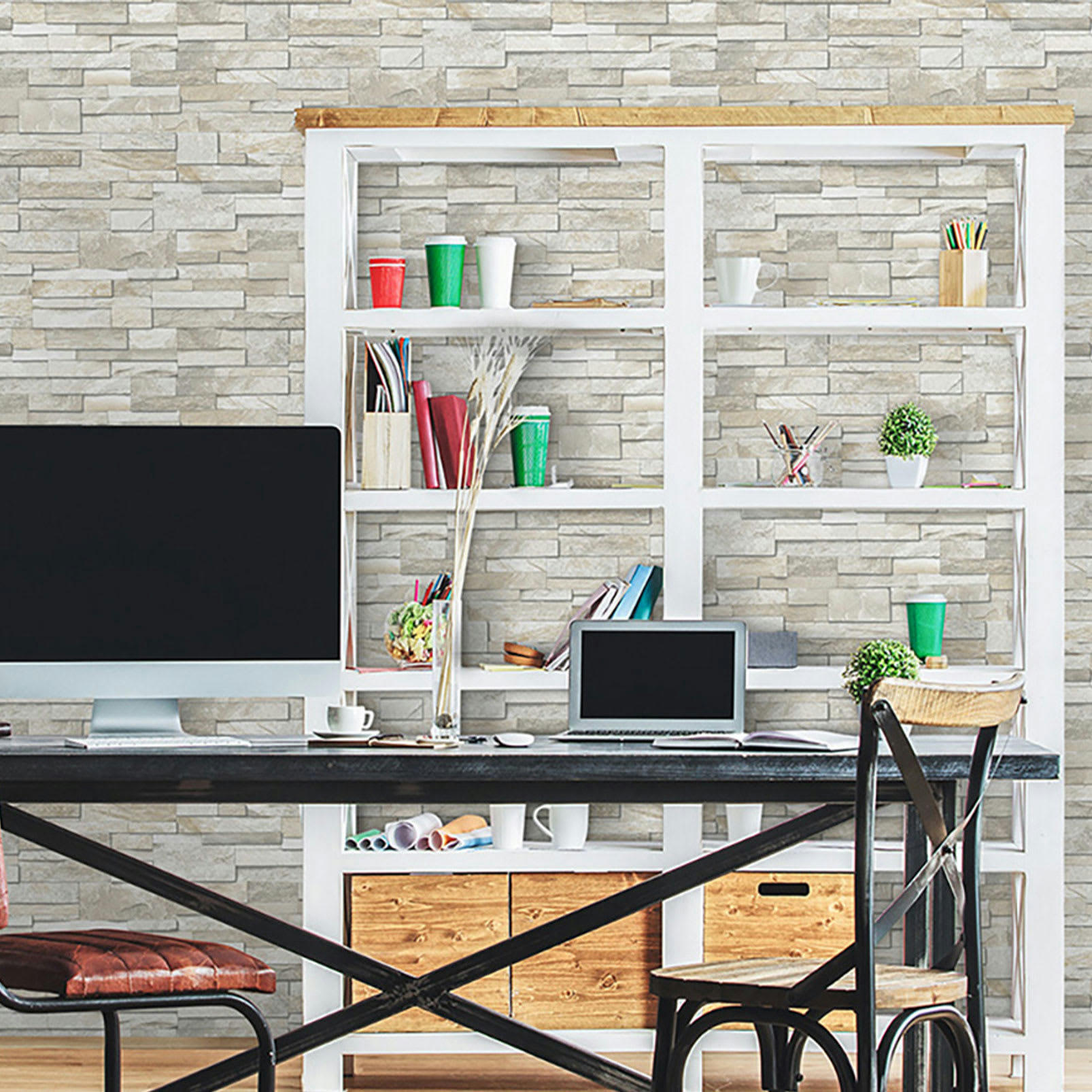 - Papier peint rouleau pierres beiges - rouleau 0,5x10 m 53x1000cm