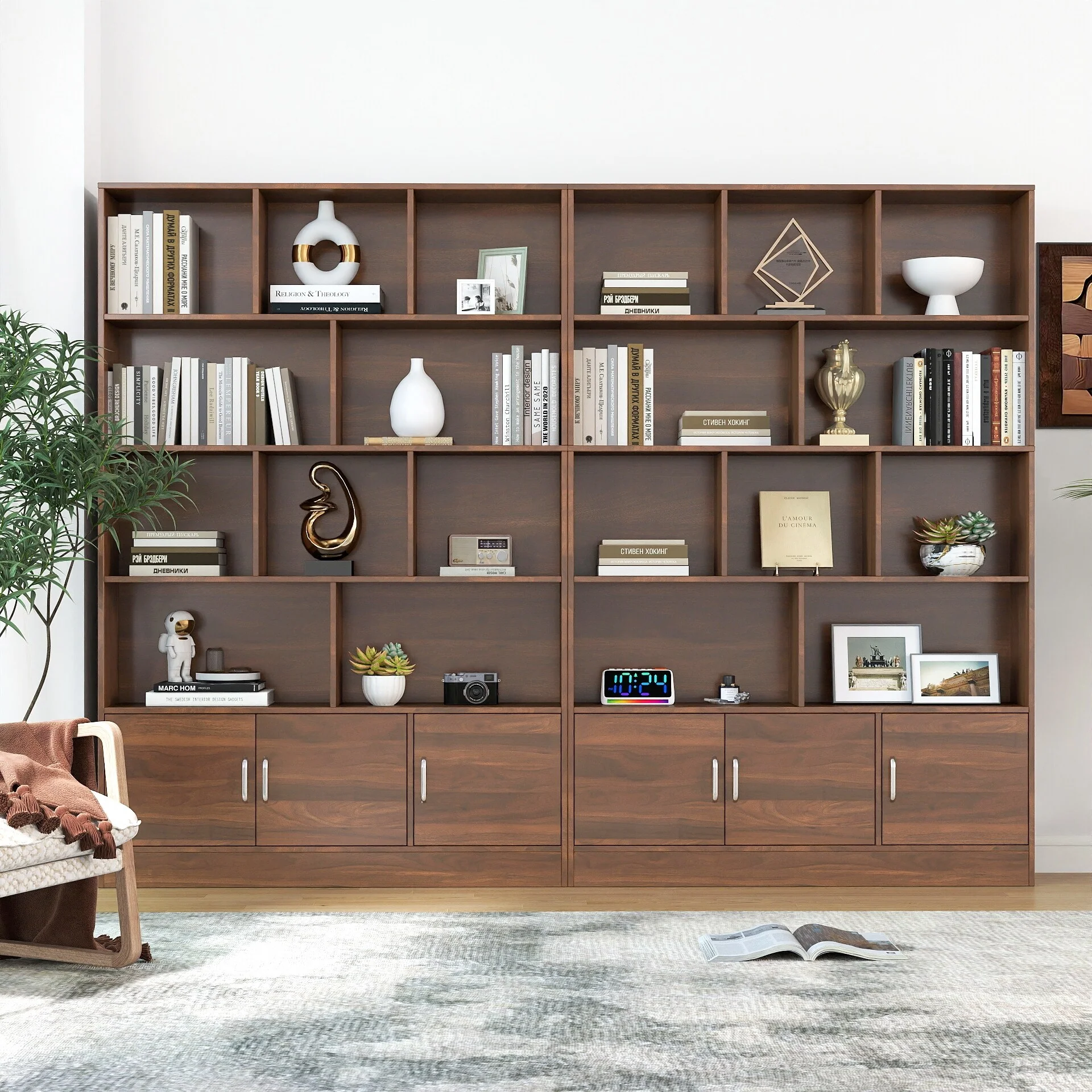 70.87 Tall Bookshelf with 10 Cubes and 3 Doors, 4-Tier Bookshelf, Open Shelf Bookcase with Cabinet