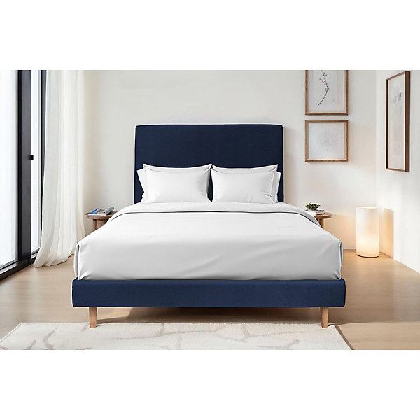 Lit avec tête de lit tapissier velours et sommier tapissier- Lit en bois massif