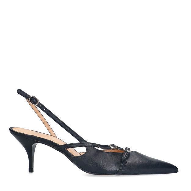 Zwarte leren slingbacks met gespen