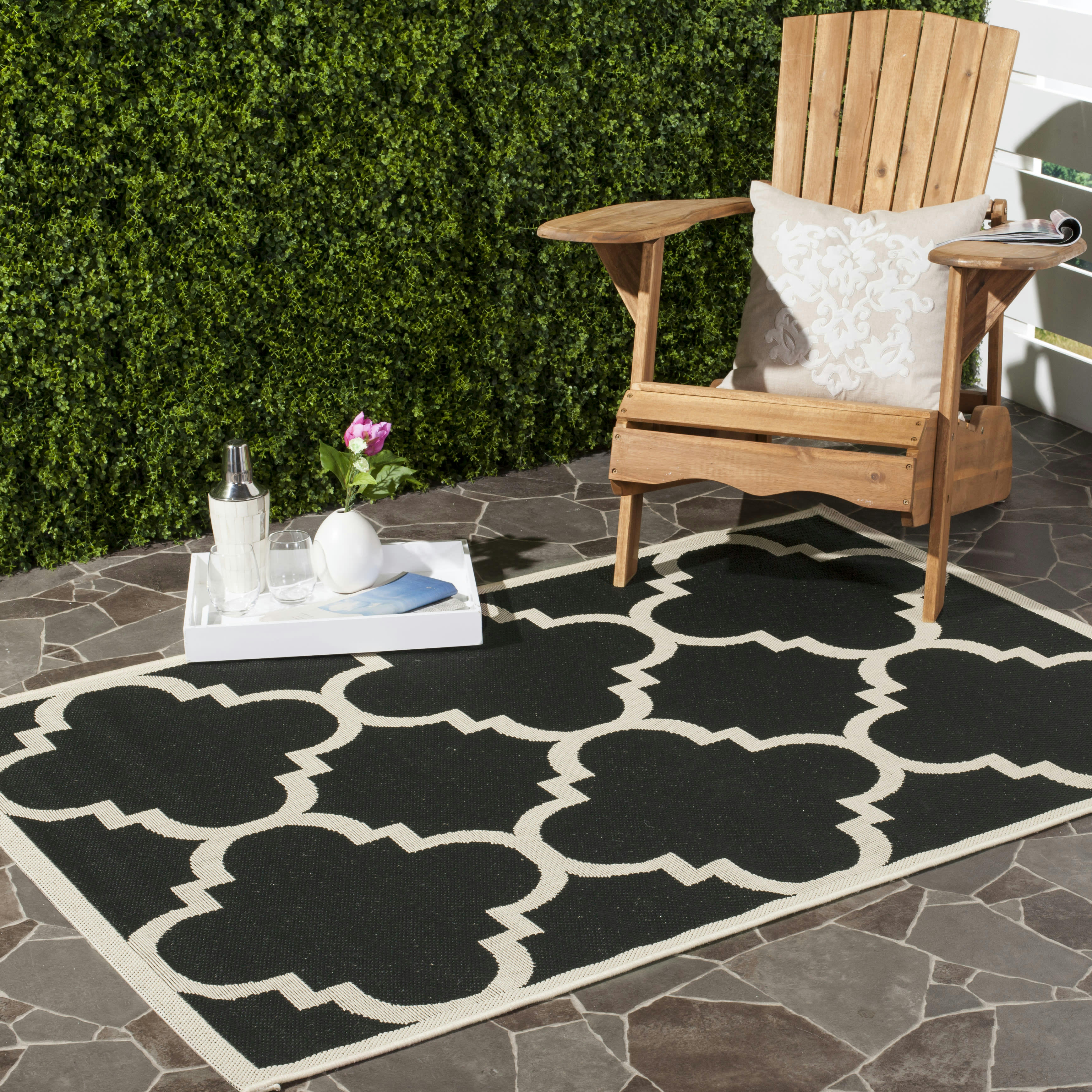 COURTYARD - Tapis interieur & exterieur en noir & beige, 79 x 152 cm