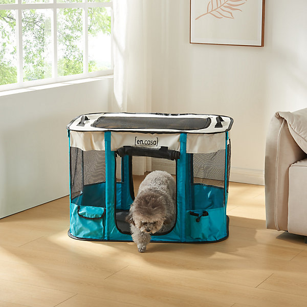 Parc pliable pour chiens Mörbylaanga 90 x 70 x 60 cm bleu beige en.casa