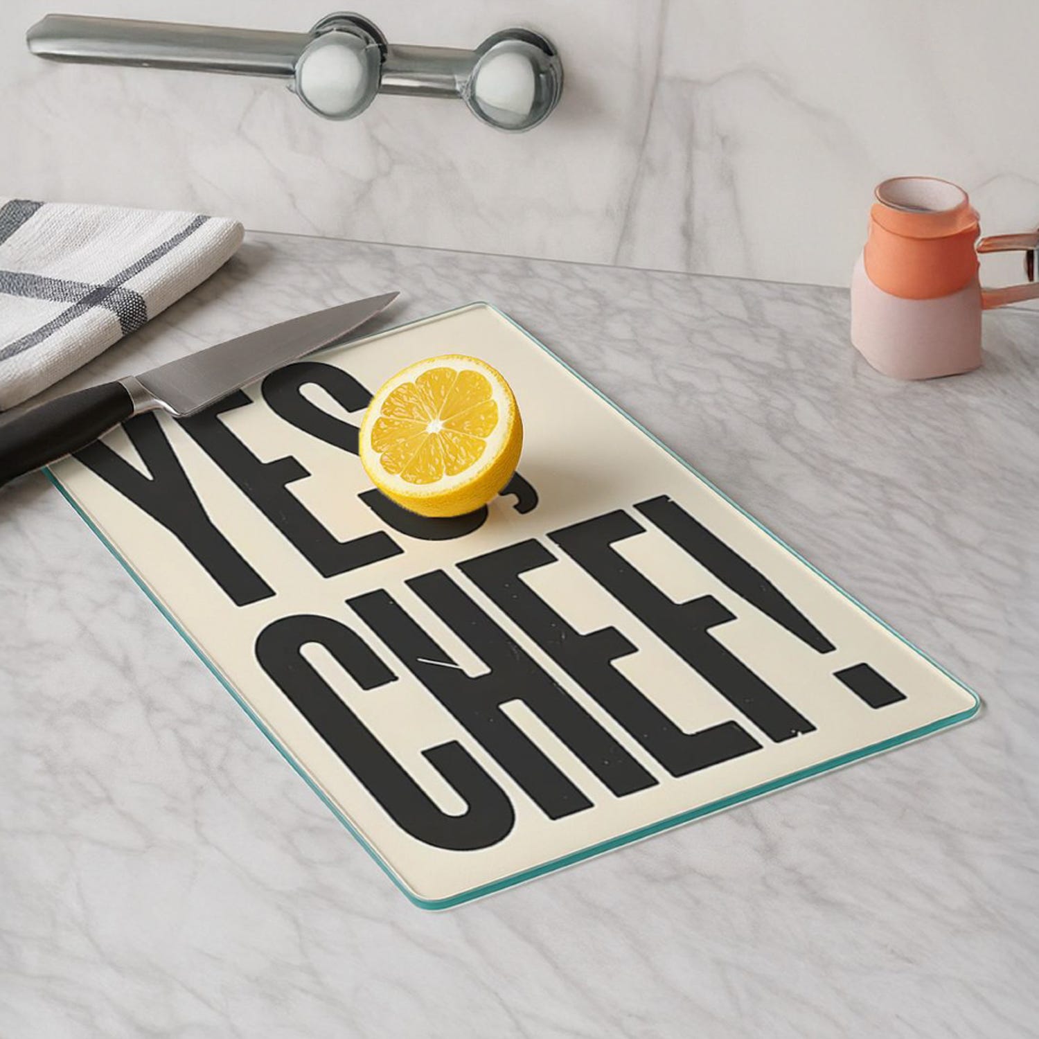Tagliere in vetro scritta Yes chef 20x30 cm
