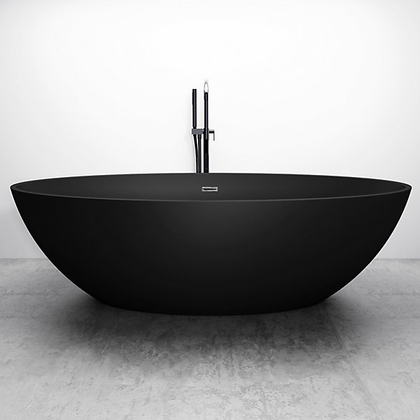 Baignoire îlot en fonte minérale RELAX - 176x103cm - Noir mat, Sans robinet, Avec siphon