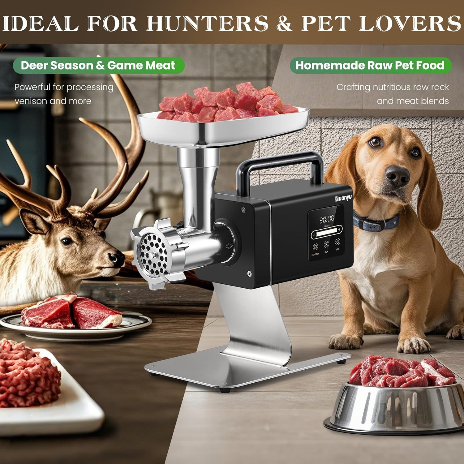 Huanyu Commercial Heavy Duty Meat Grinder - 1.3HP Bone Grinder for Pet Food, Stainless Steel with Touchscreen, Effortless Meat & Bone Processing, #12