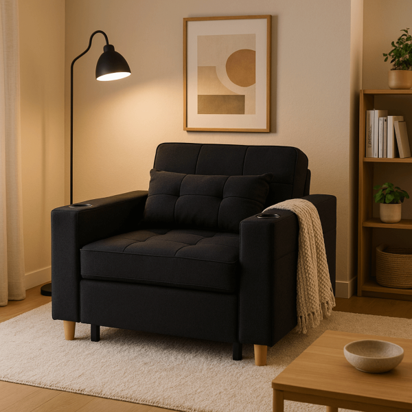 Amerykanka Fotel Rozkładany Sofa Kanapa Do Spania Wypoczynkowy Czarny SOLOR
