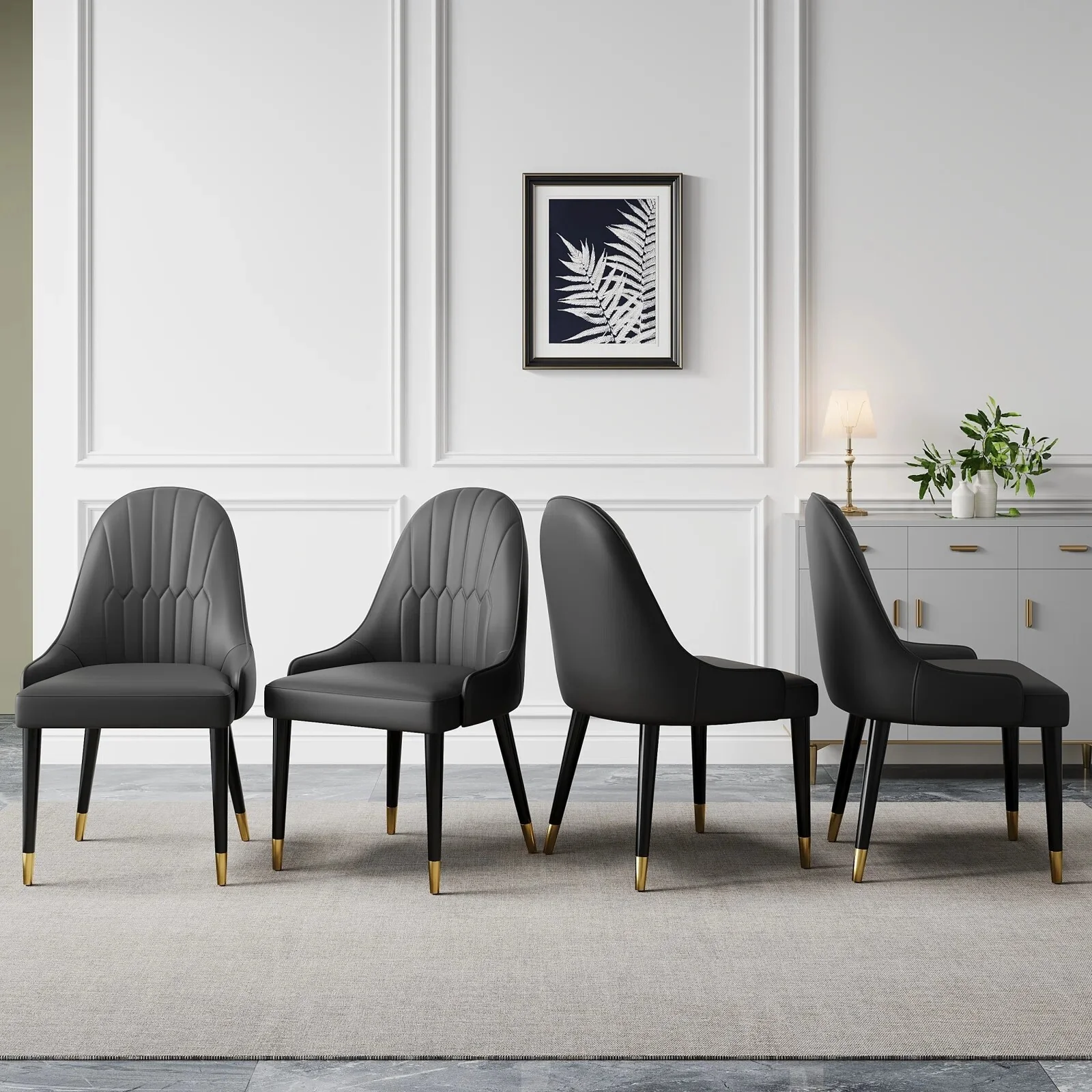 Dining Chair Modern Accent Chairs Faux Leather Side Chairs (Set of 4)