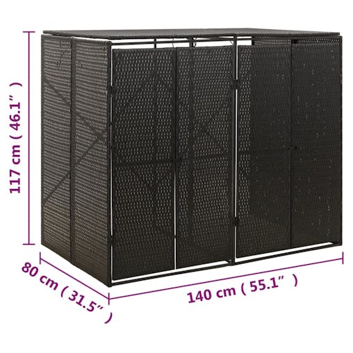 NNEVL Double Wheelie Bin Shed Black 140x80x117 cm Poly Rattan