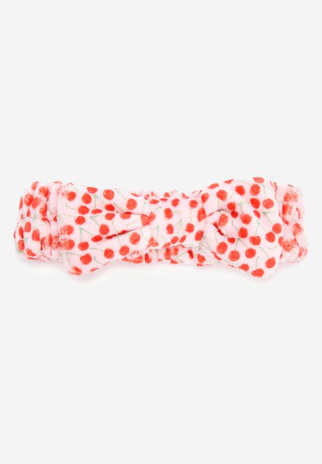 Womens Pink Cherry Fluffy Bow Headband