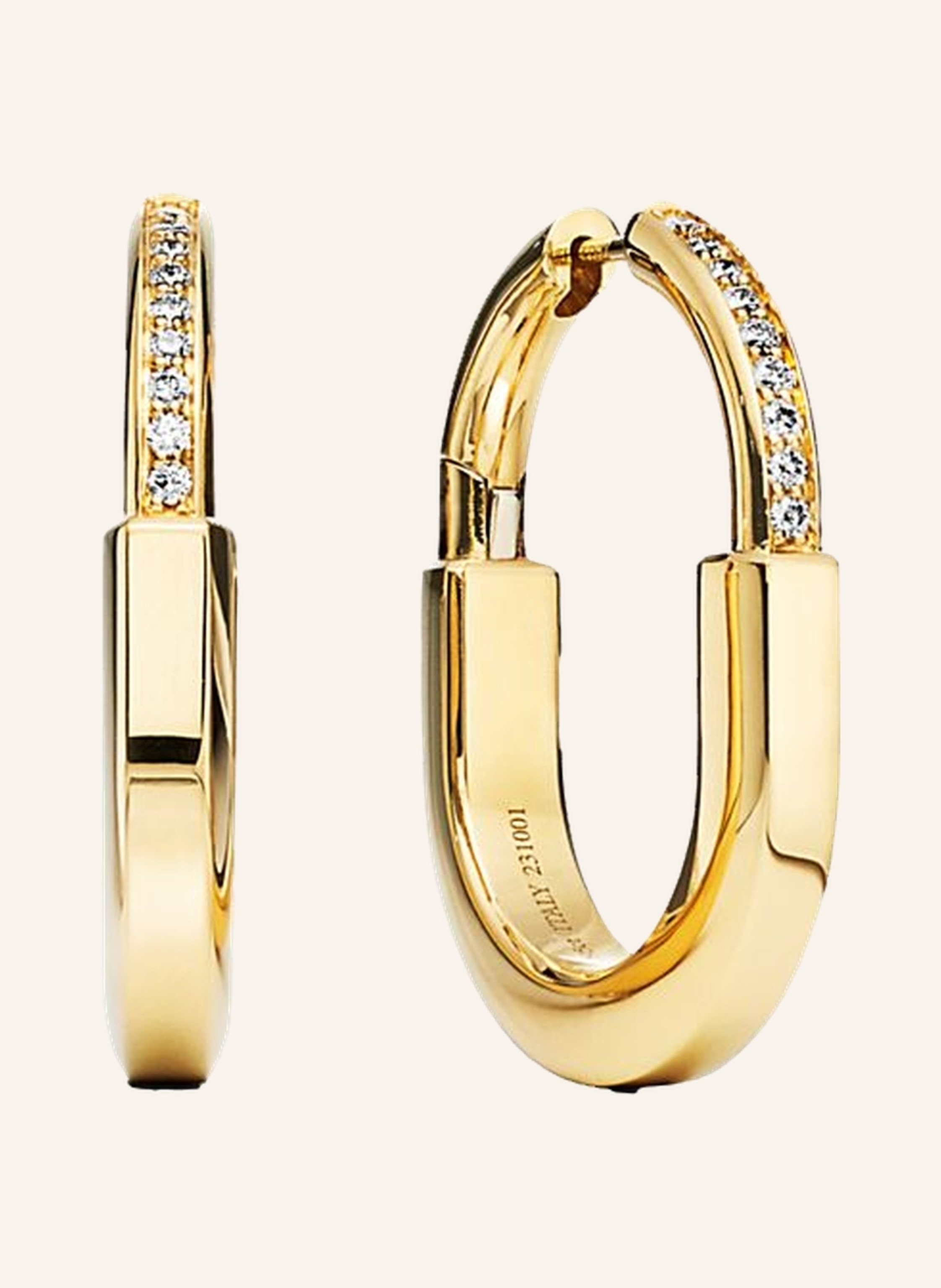 TIFFANY & Co. Creolen TIFFANY LOCK aus 18 Karat Gelbgold mit Diamanten im runden Brillantschliff
