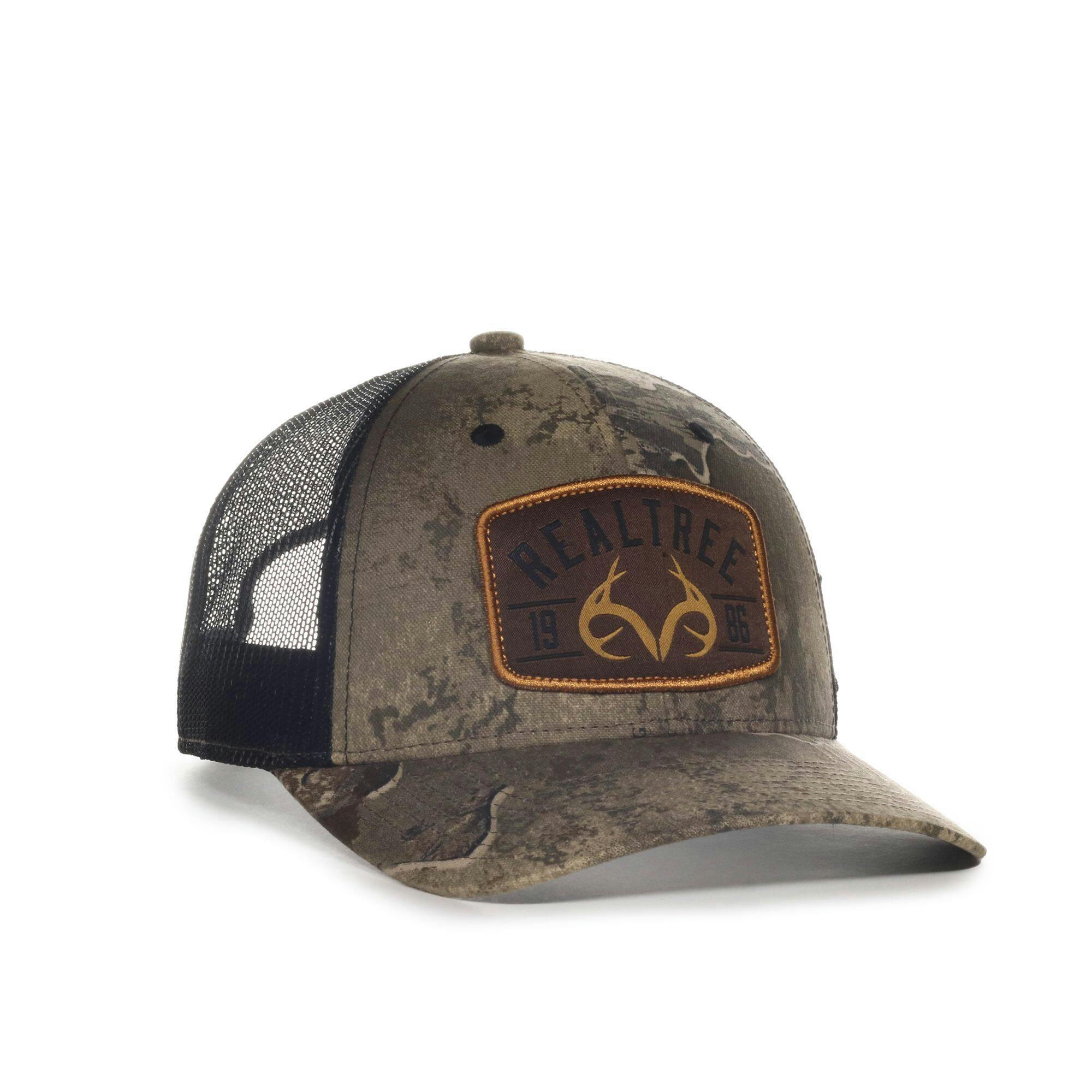 Realtree Max1 Woven Label Patch Black Mesh Back Hunting Cap with Snap Closure, Cotton/Polyester
