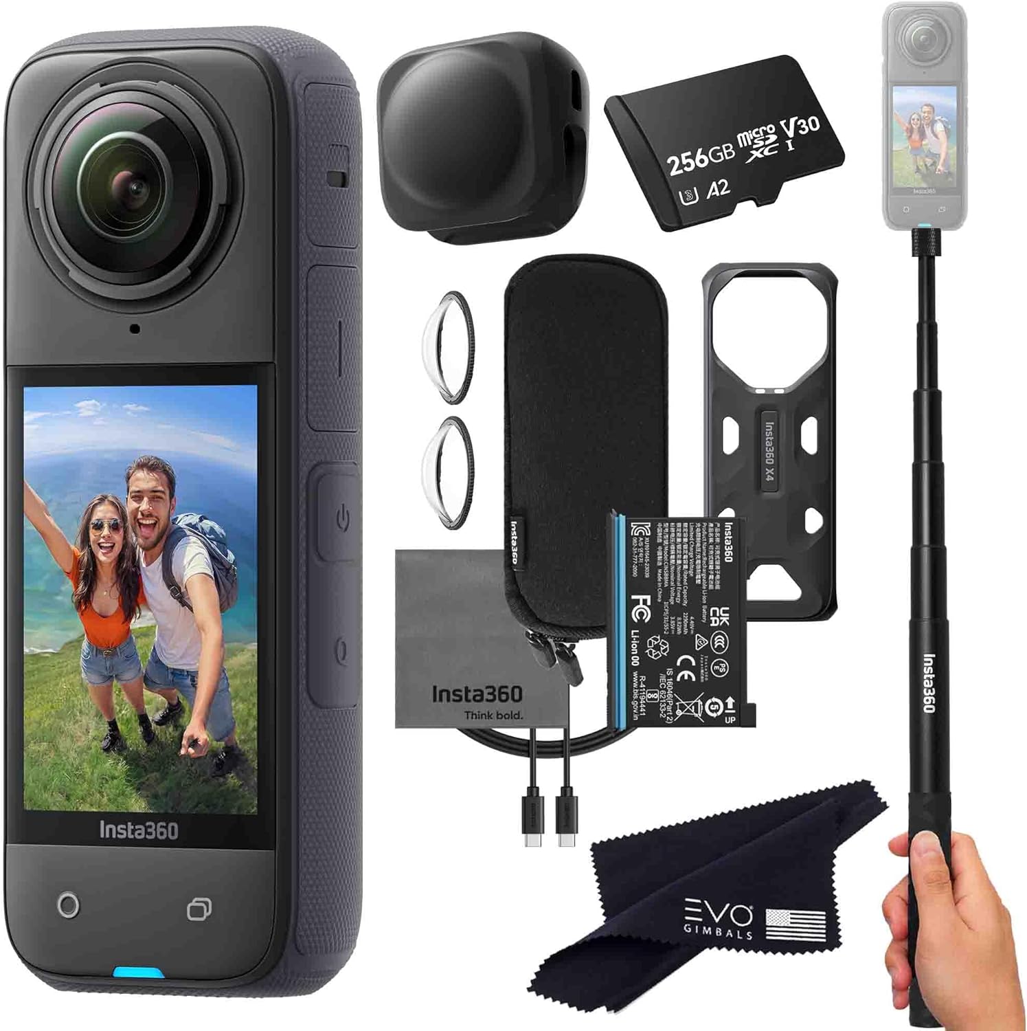 Insta360 X4 Basic Bundle-8K Waterproof 360 Action Camera with 1/2 48MP Sensors  8K 360 HDR Video  72MP 360 Photo  4K Single-Lens |Bundle Includes Selfie Stick  Lens Cap (256GB)