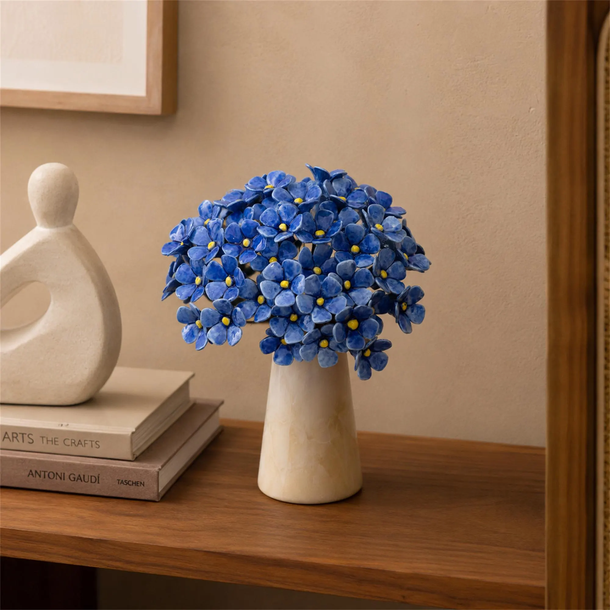 Forget Me Not Ceramic Flowers, Glazed Ceramic Floral Stems, 11 Inch Mini Flower Picks, Colorful Vase Filler, Permanent Home Decor
