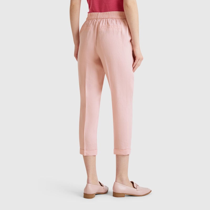 Cropped trousers in 100% linen