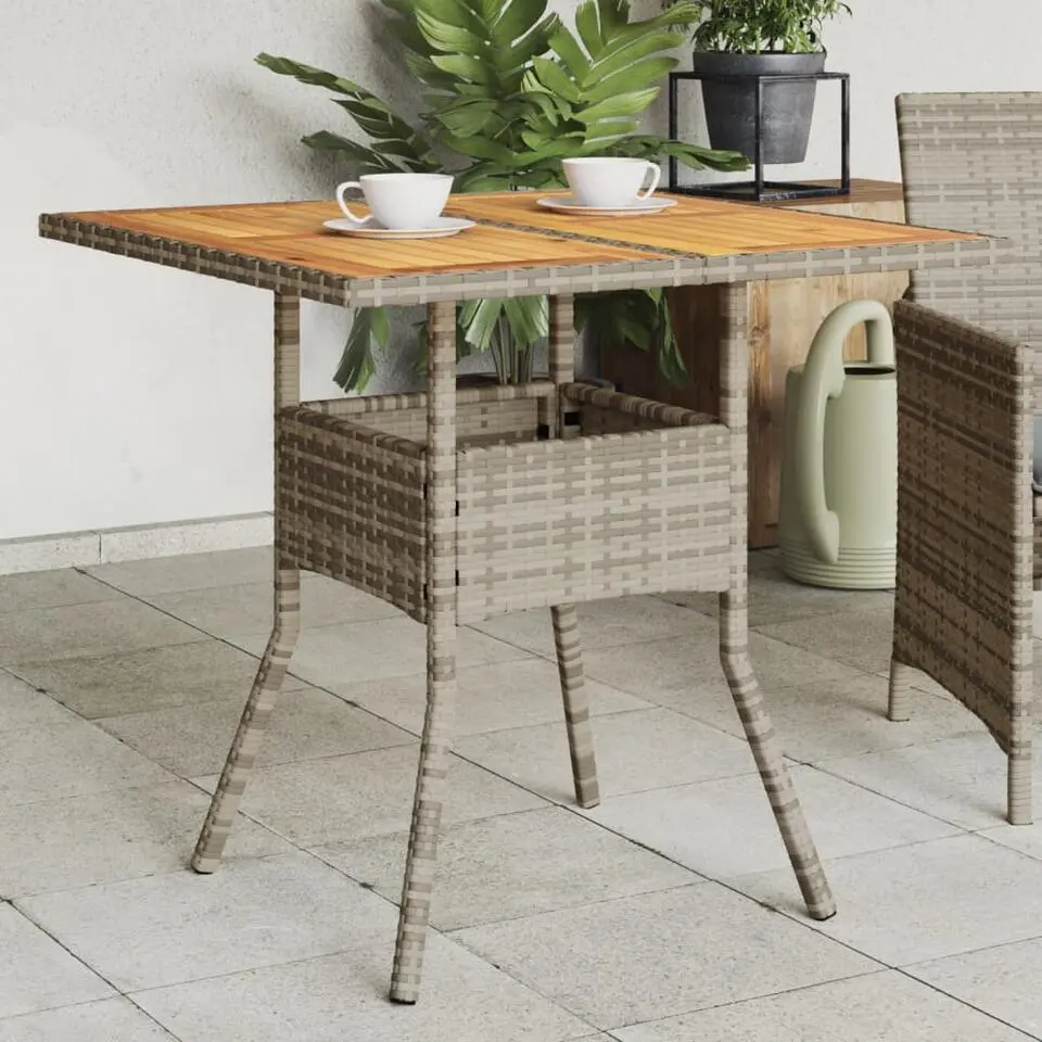 vidaXL - Tuintafel met acaciahouten blad - Grijs - Poly rattan - 80 x 80 x 75 cm