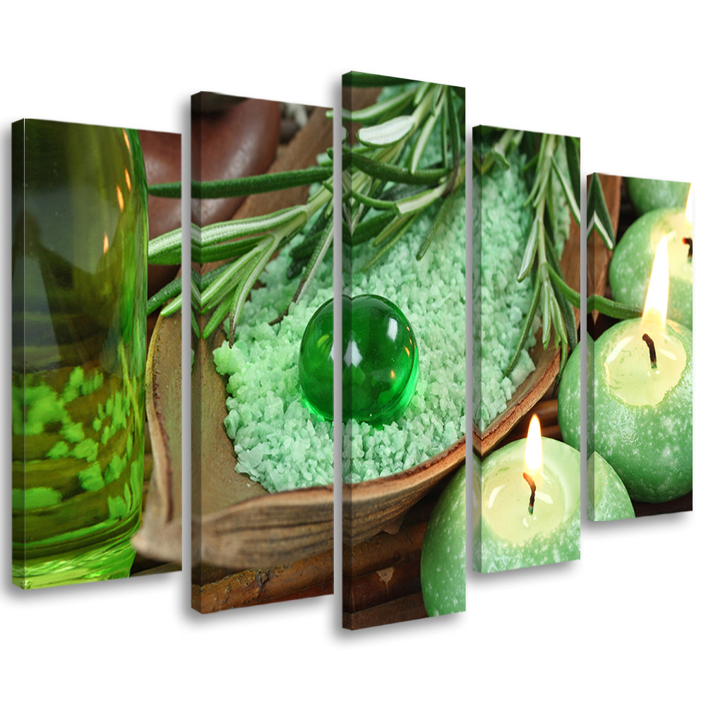 Feeby Obraz 5 częściowy na płótnie Świeca Zen Zielony