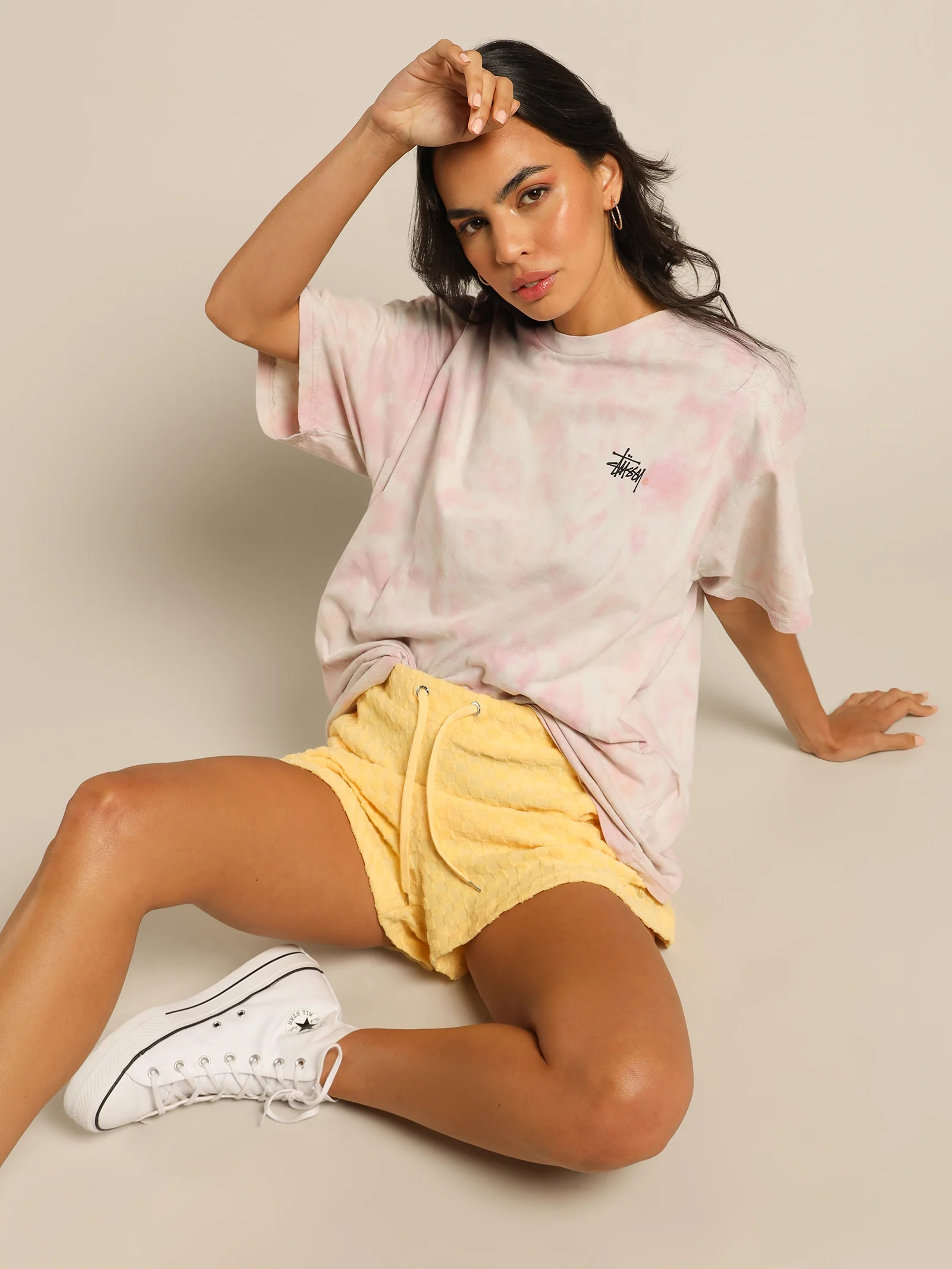 Check Terry High Waist Shorts