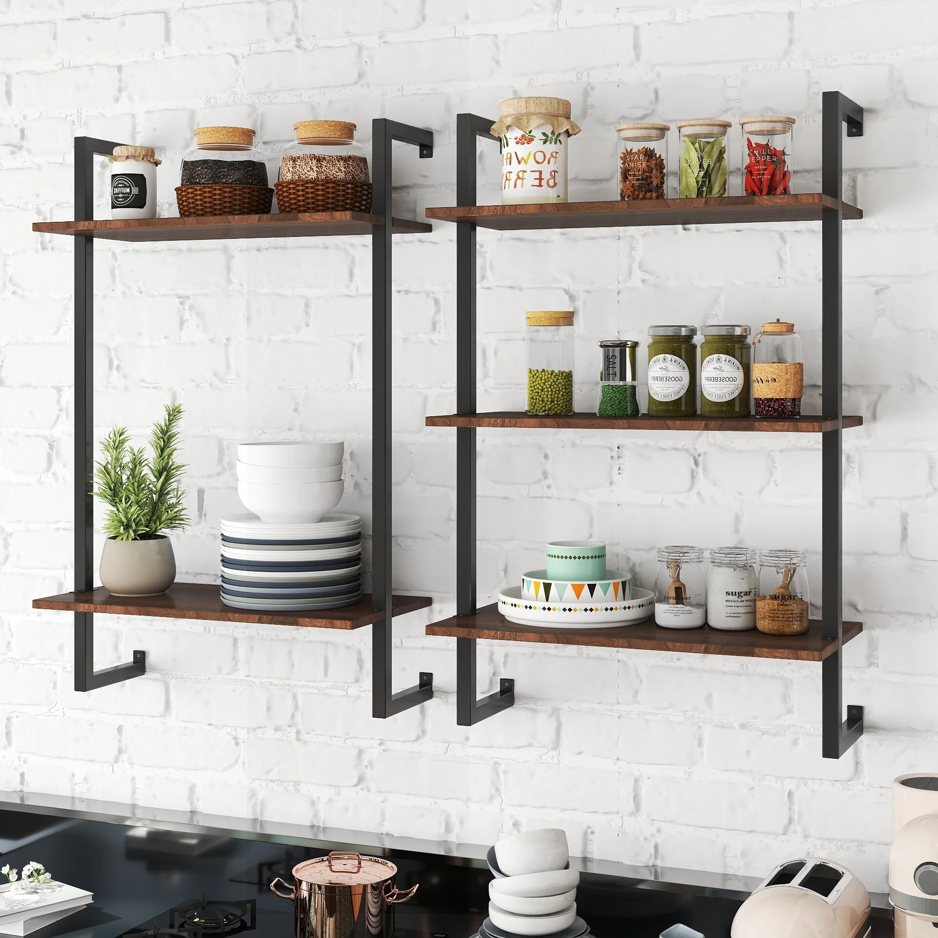 Versatile Metal and Wood Bathroom Shelves for Space Optimization