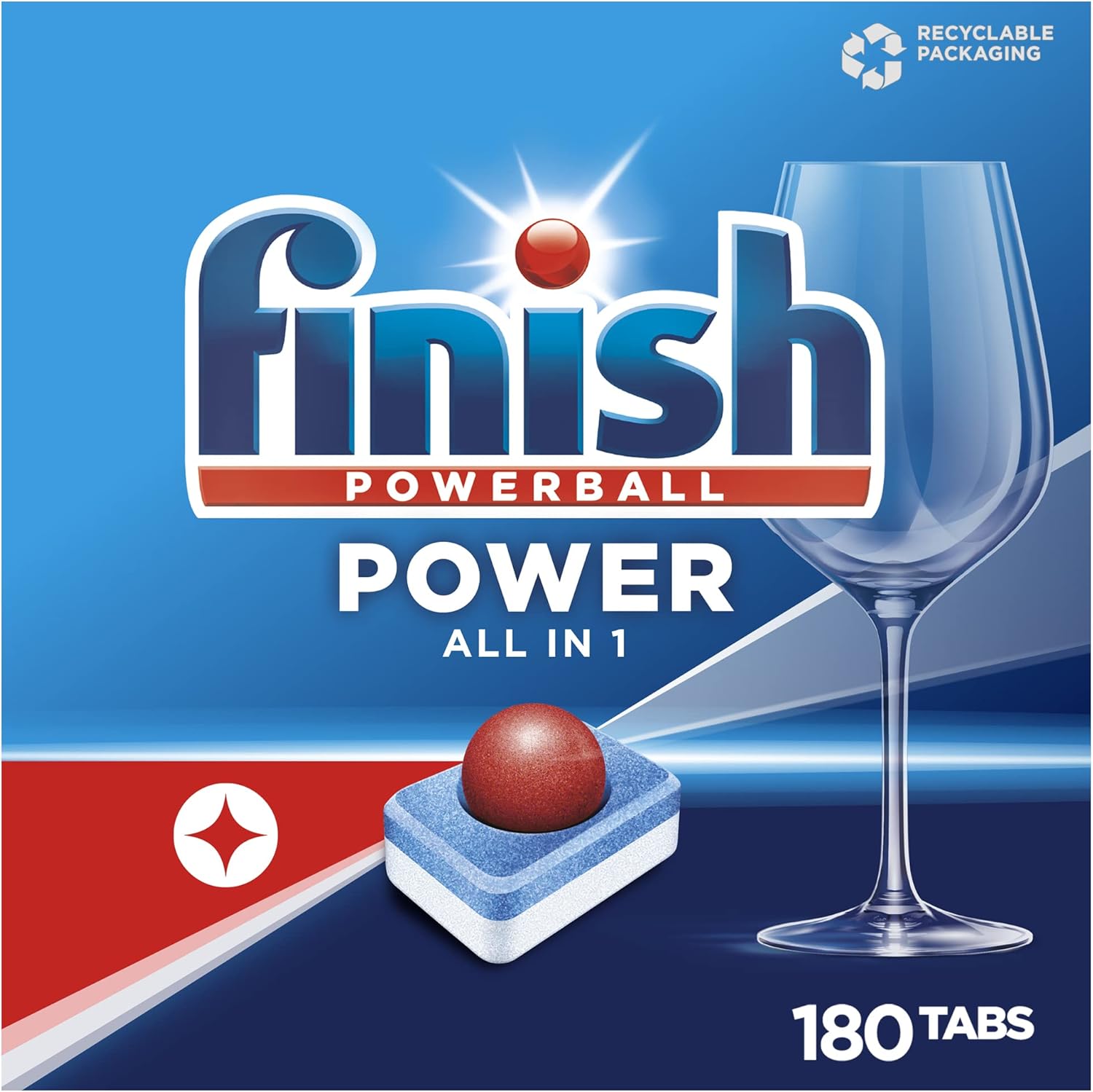 Finish Power All in 1 Dishwasher Tablets, Phosphate-Free, Dishwasher Tablets with Powerful Powerball Against the Most Stubborn Grease Stains, Gigapack with 180 Finish Tabs