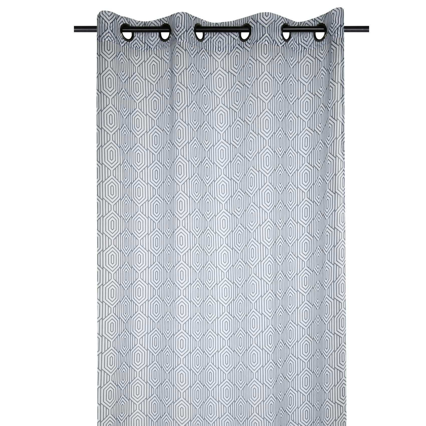 - Voilage tamisant esprit géométrique polyester bleu 140x260 cm