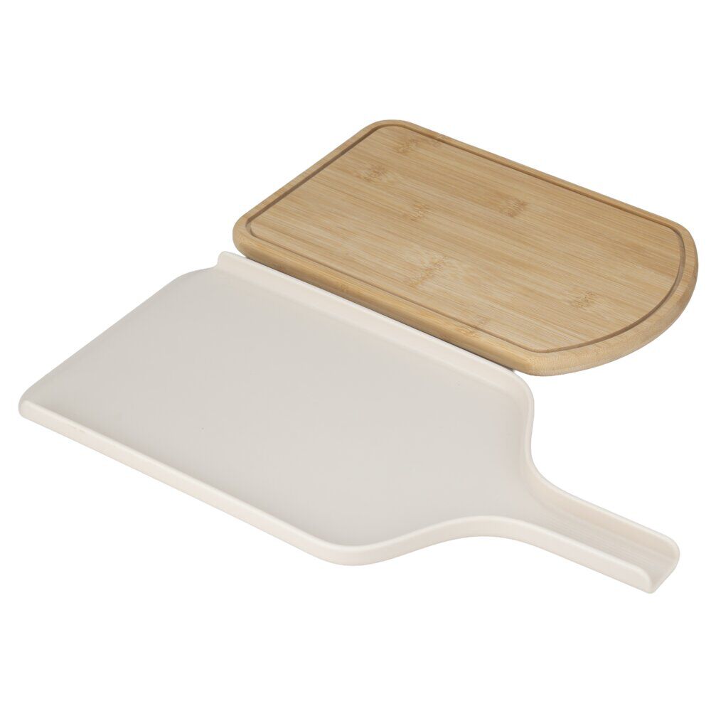 Planche à découper 2en1 bambou et support plastique coulissant blanc 21x42cm