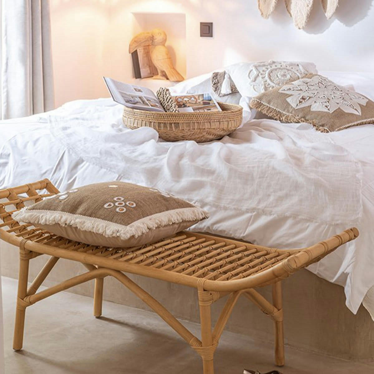 ALARIC - Banc moderne 120cm en rotin naturel