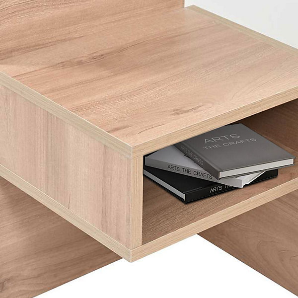Lit Double 180X200Cm Usb Chevet Chêne Blanc Blackcolors
