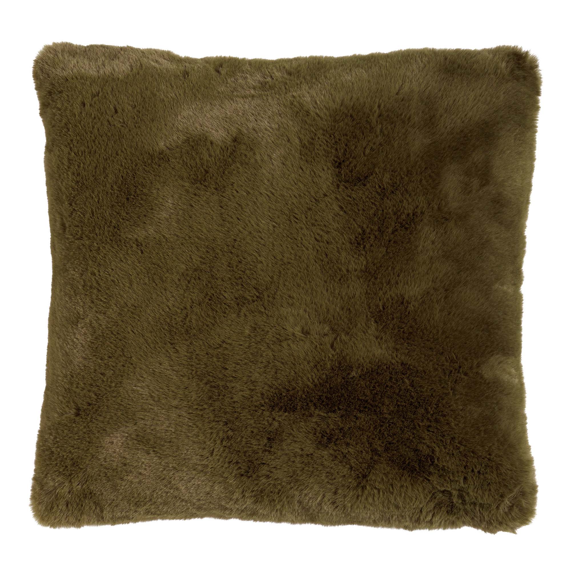 ZAYA - sierkussen 60x60 cm - bontlook - extra groot - Military Olive - groen