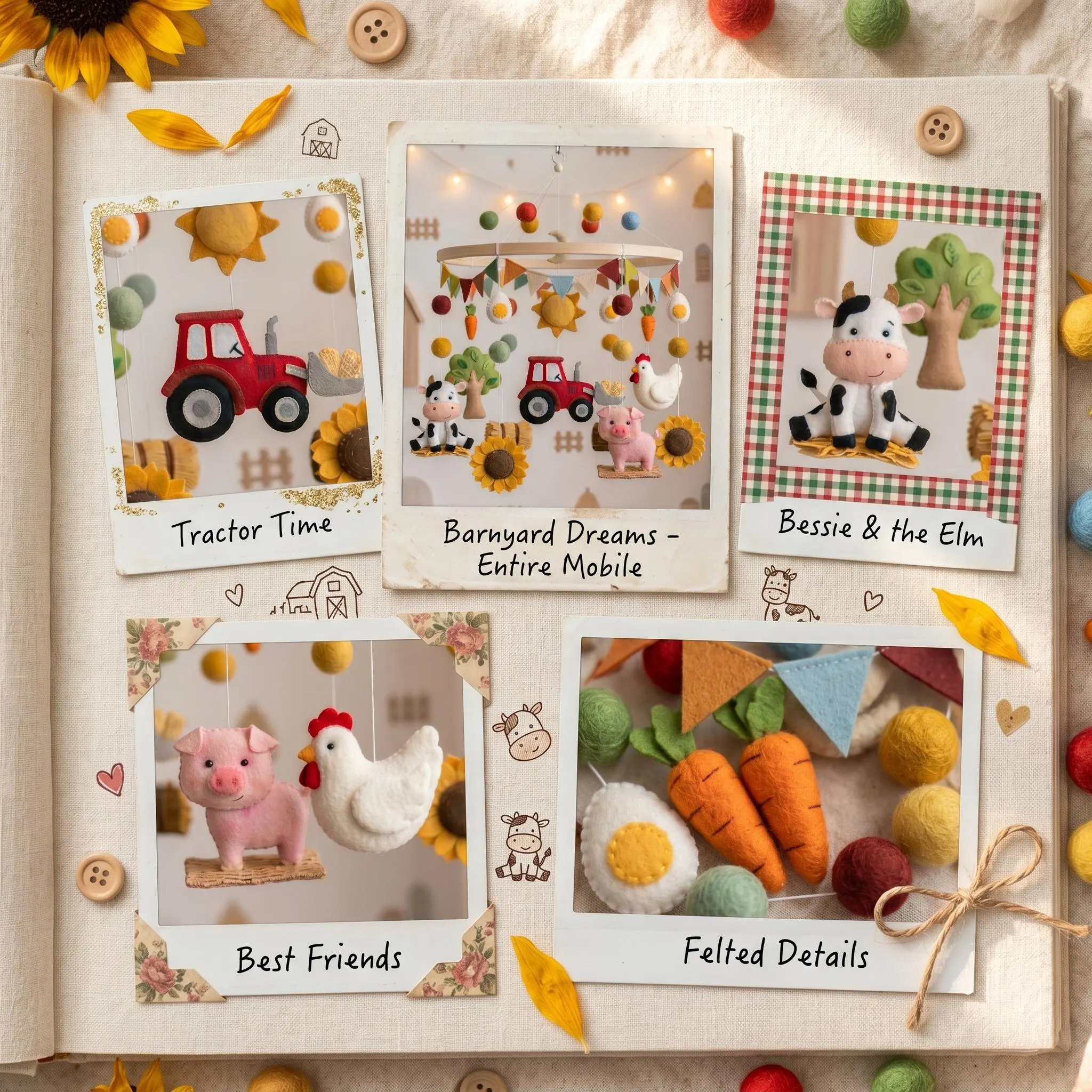 Personalized Farm Tractor Baby Mobile, Custom Barnyard Nursery Bedroom Decor, Felt Cow Pig Chicken Crib Toy, Sunflower Newborn Gift Shower