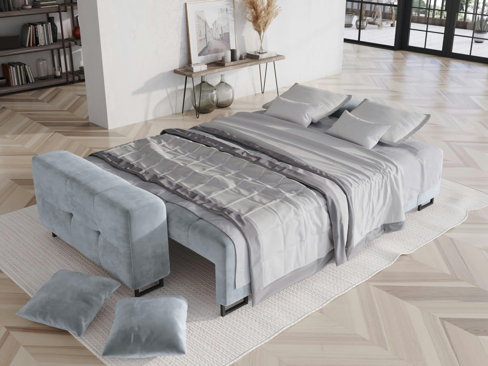 BYRON - Canapé 3 places en velours bleu clair