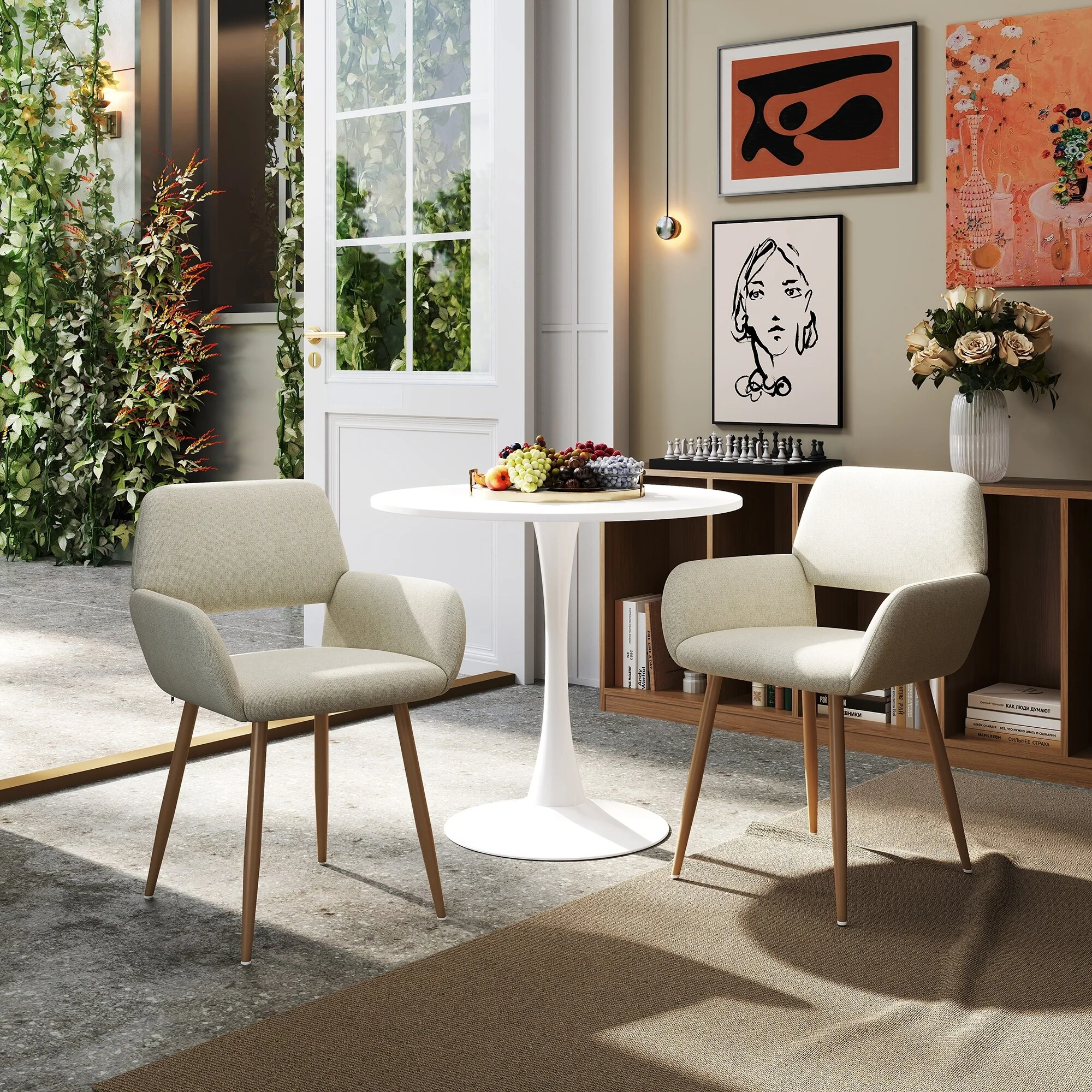 Homy Casa 3-Piece Modern Dining Set with Round Table and 2 Upholstered Armchairs