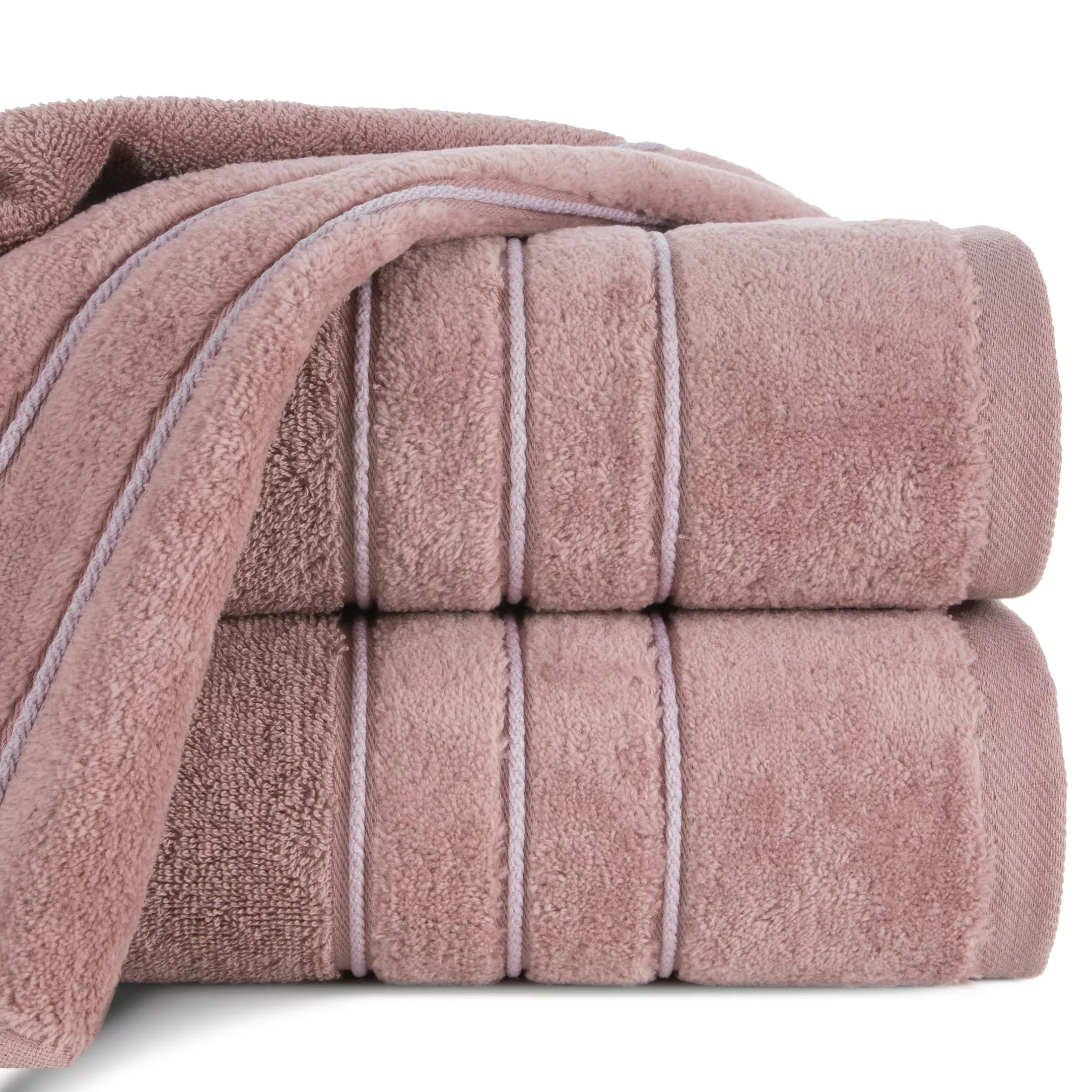 Ręcznik kąpielowy 70x140 cm bawełniany kolor pudrowy z kontrastującymi paseczkami 500 g/m2 SIBEL
