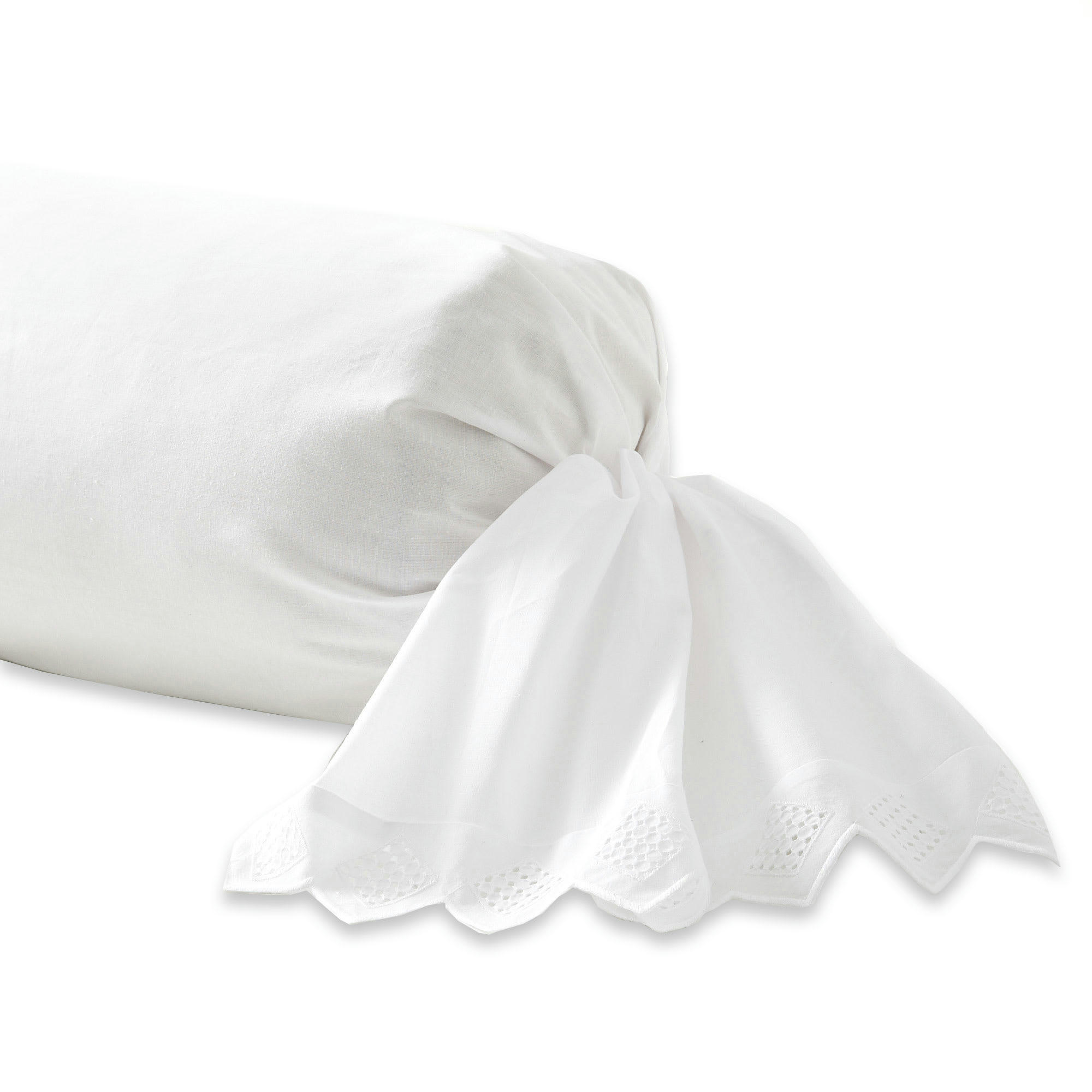 OPÉRA - Taie de traversin brodée en coton blanc 85x185
