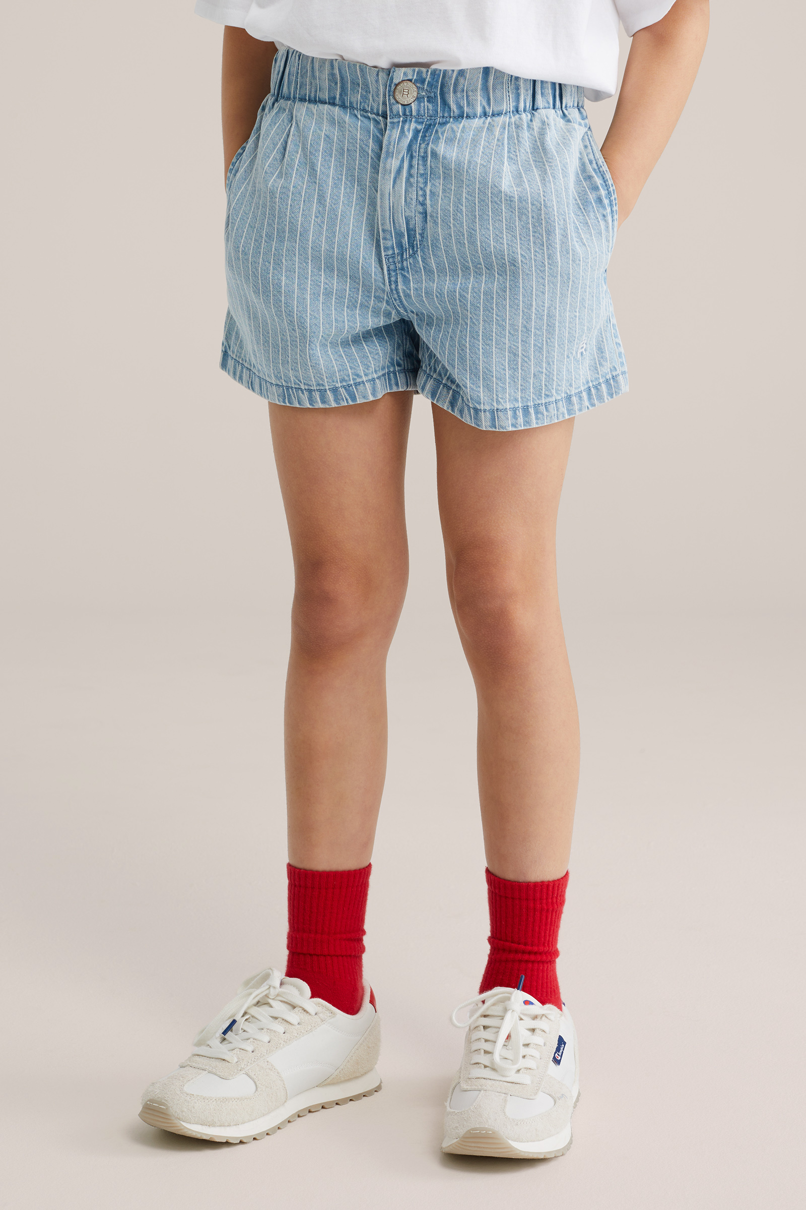 Meisjes relaxed fit denim short met krijtstreep