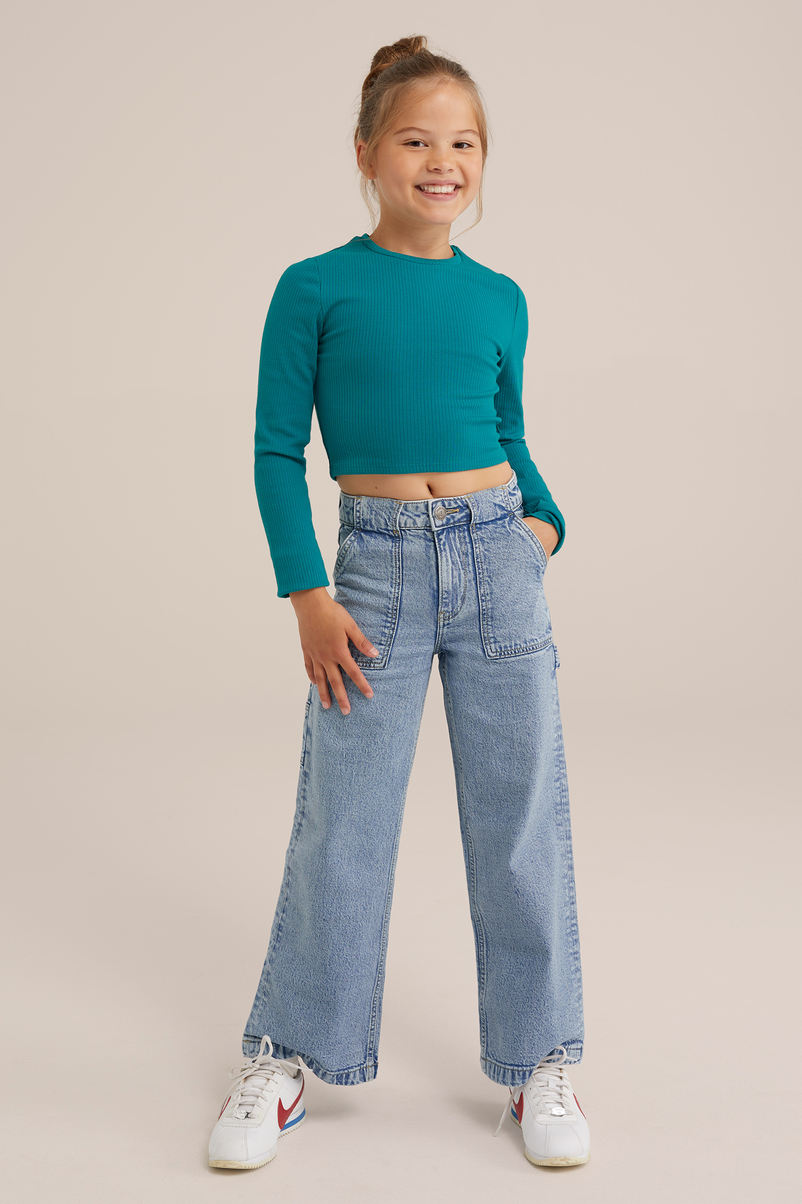 Meisjes cropped T-shirt van ribstof