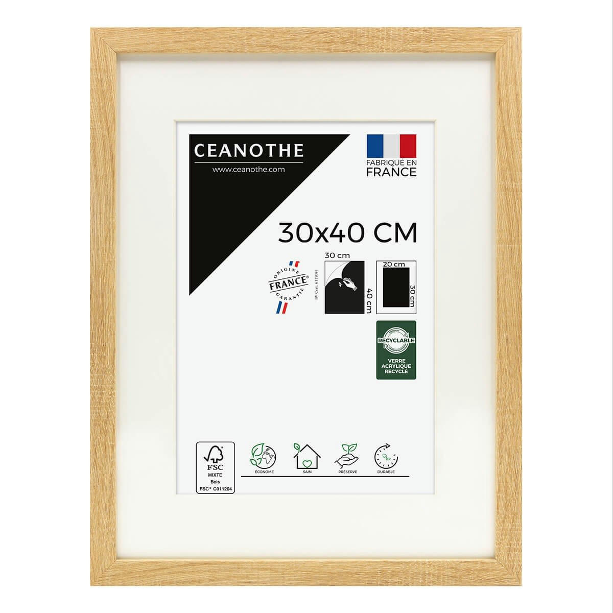 MILAN - Cadre photo épais brut 30x40 cm avec passe-partout résine recyclée