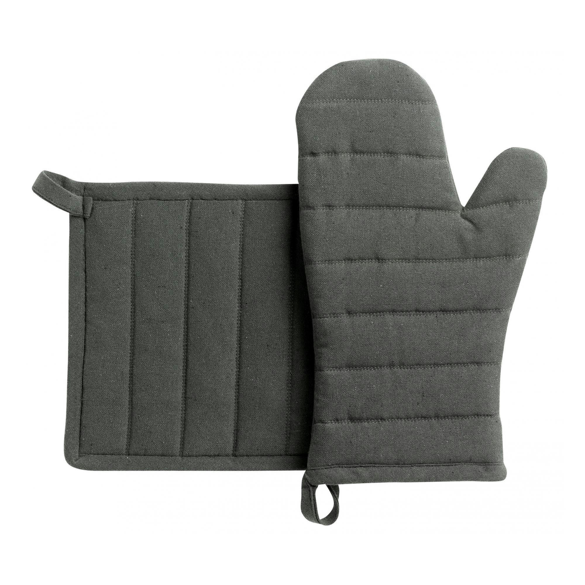 JONA - Lot gant/manique recyclé  en coton ombre 15 x 30