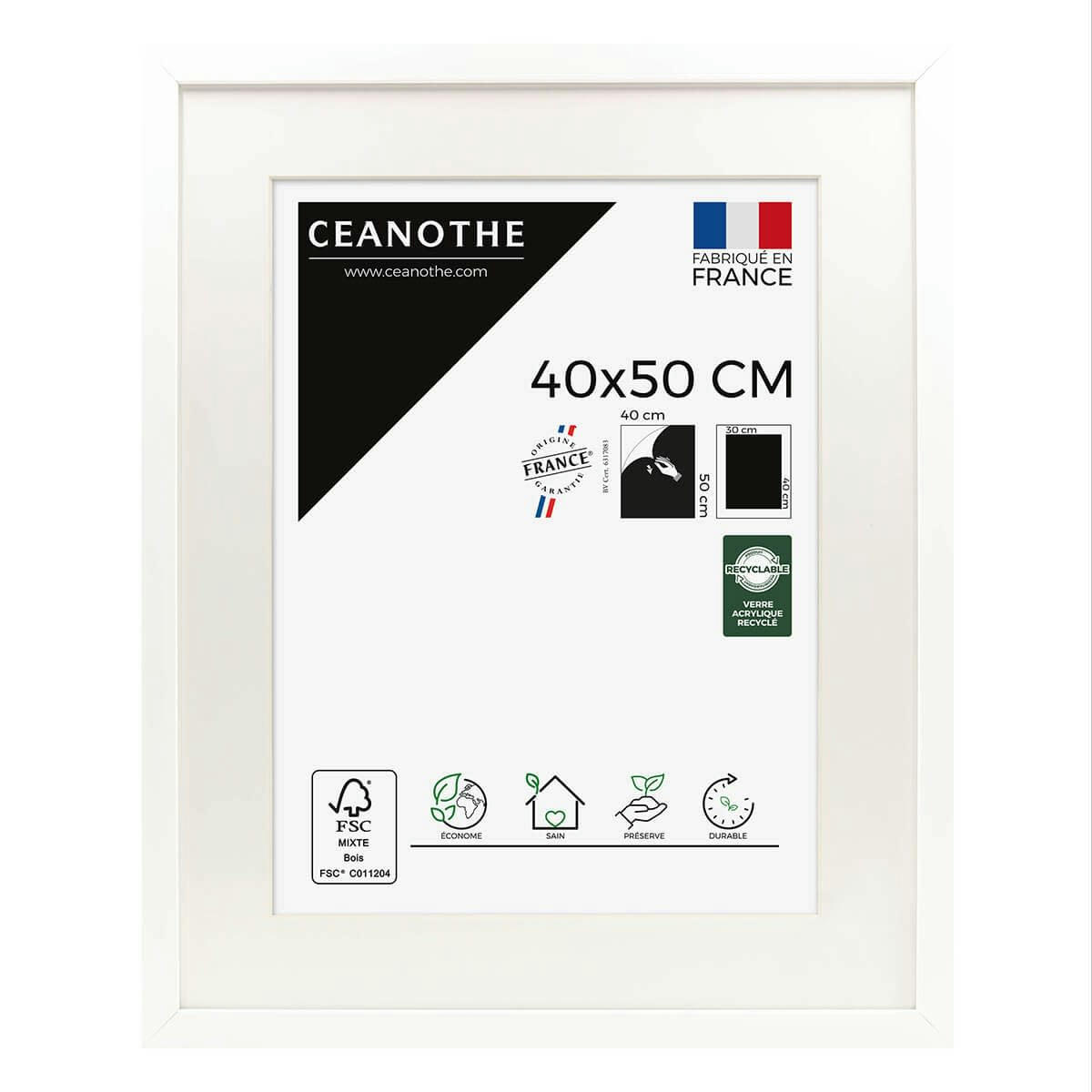 MILAN - Cadre photo épais blanc 40x50 cm avec passe-partout résine recyclée