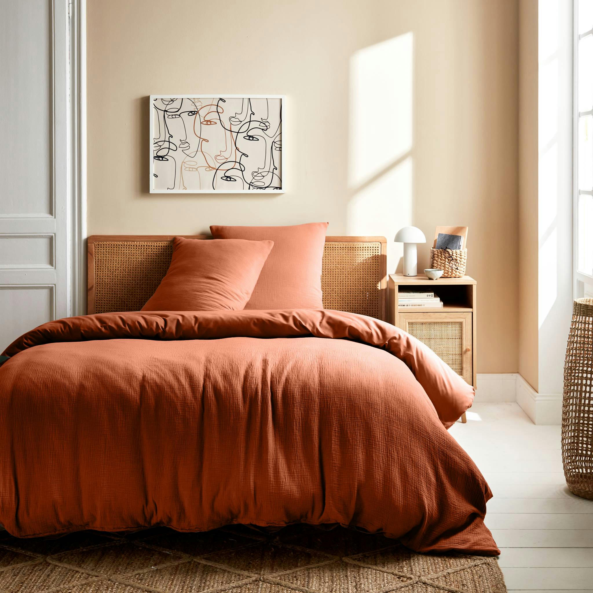 ALIX - Parure de lit gaze de coton terracotta 260x240cm