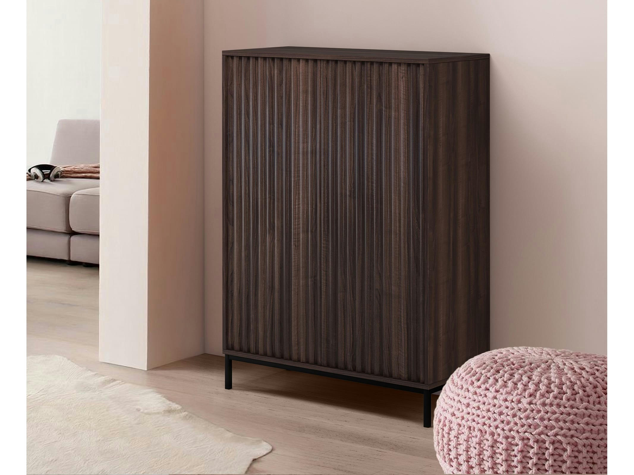 CELINE - Buffet 2 portes en panneaux de particules noyer