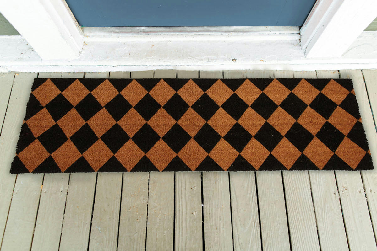 - Paillasson grande taille en coco 120 x 40 cm damier