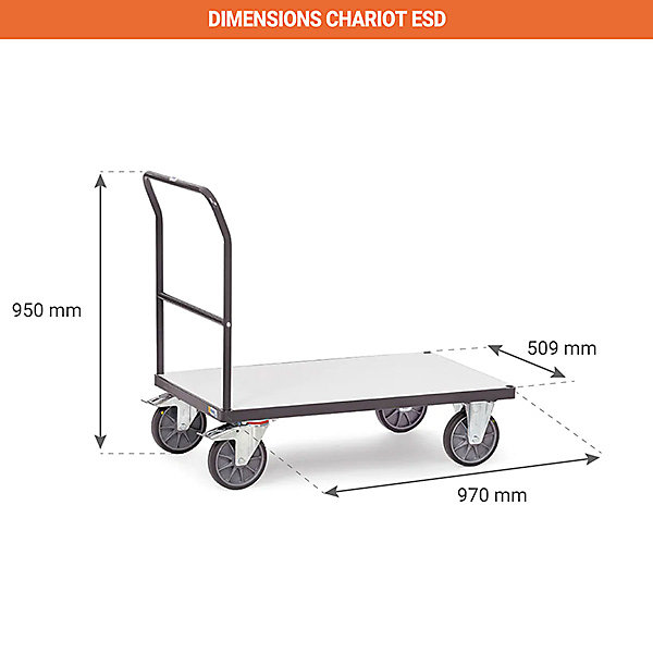 Chariot ESD avec dossier de poussée - Charge max 500kg - 9500