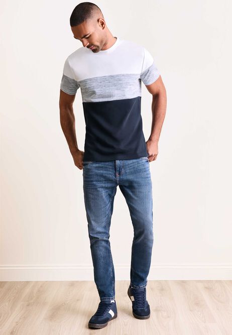 Mens Navy Colour Block Cotton Rich T-Shirt