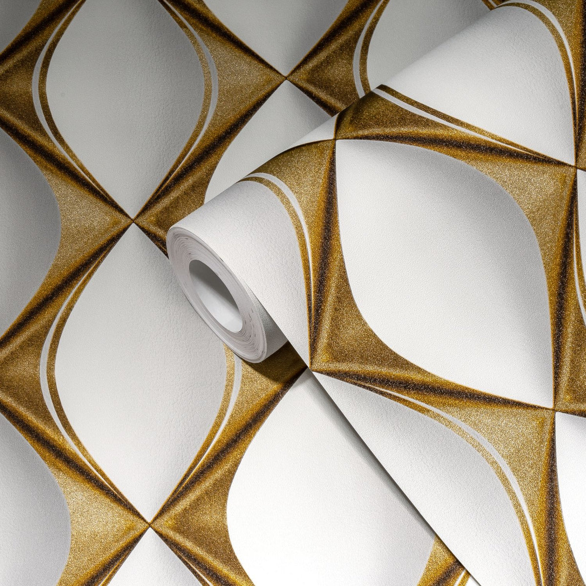 Livingwalls behang 3D-motief goud, wit en grijs - 53 cm x 10.05 m - AS-386911