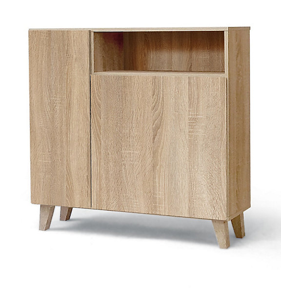 Armoire à chaussures, meuble à chaussures avec 2 portes coloris chêne cambrian - longueur 90 x profondeur 29 x hauteur 90 cm