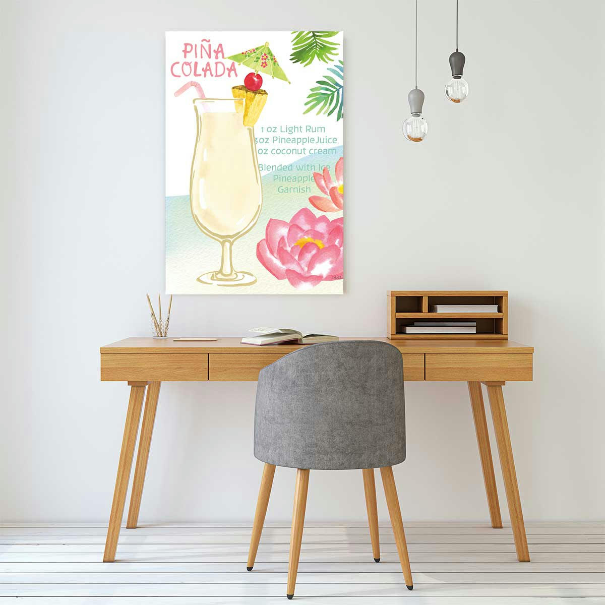 - Tableau Pina colada en aquarelle imprimé sur toile 80x120cm