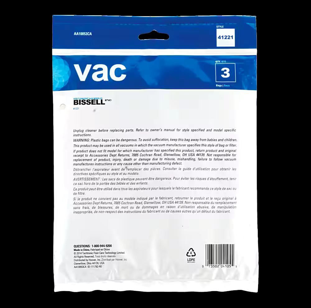 Bissell Zing Canister Replacement Vacuum Cleaner Bags, 3-pk