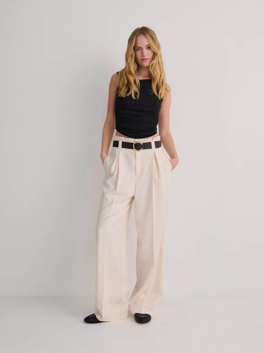 Trousers With Tie Waist Belt